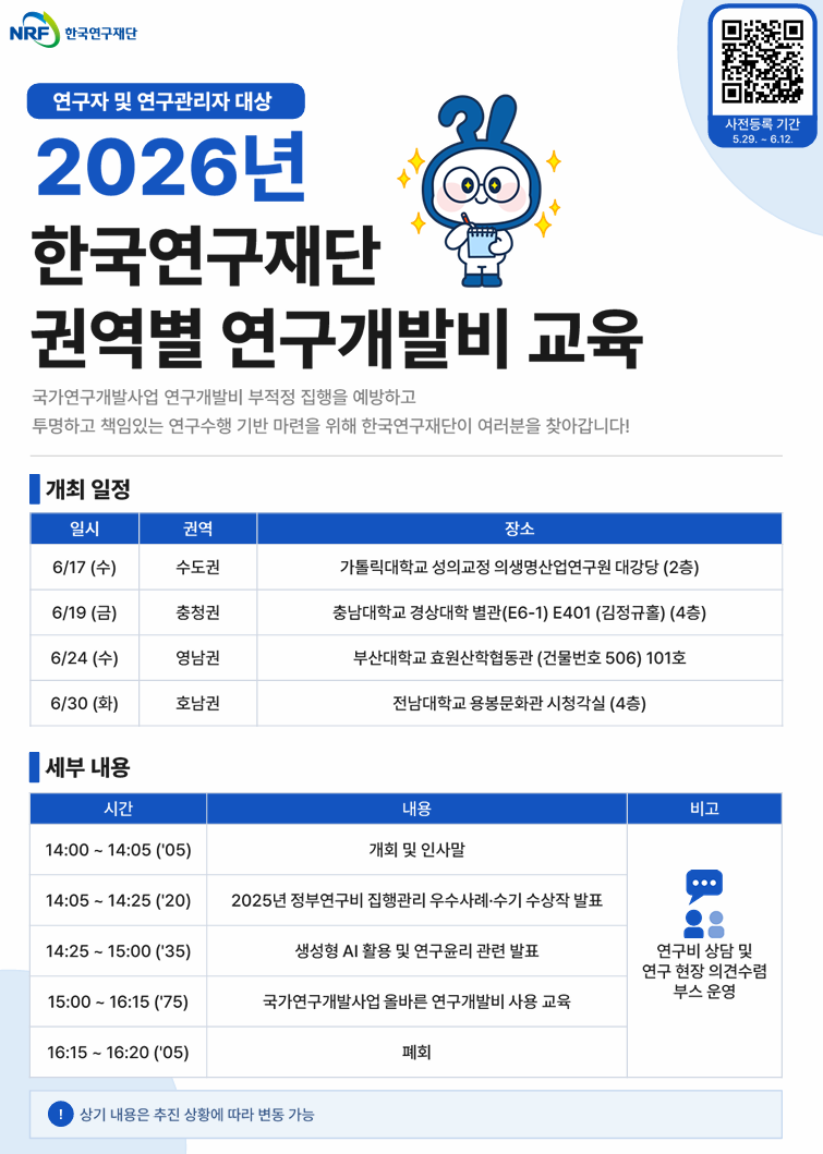 [한국연구재단] 2026년 권역별 연구개발비 교육